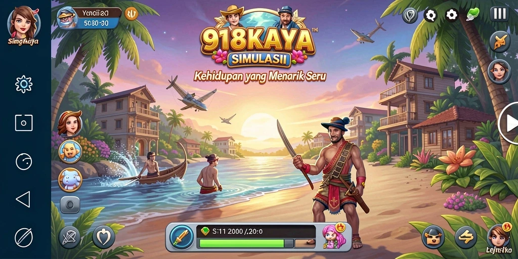 Screenshot permainan 918KAYA yang memperlihatkan interaksi karakter.