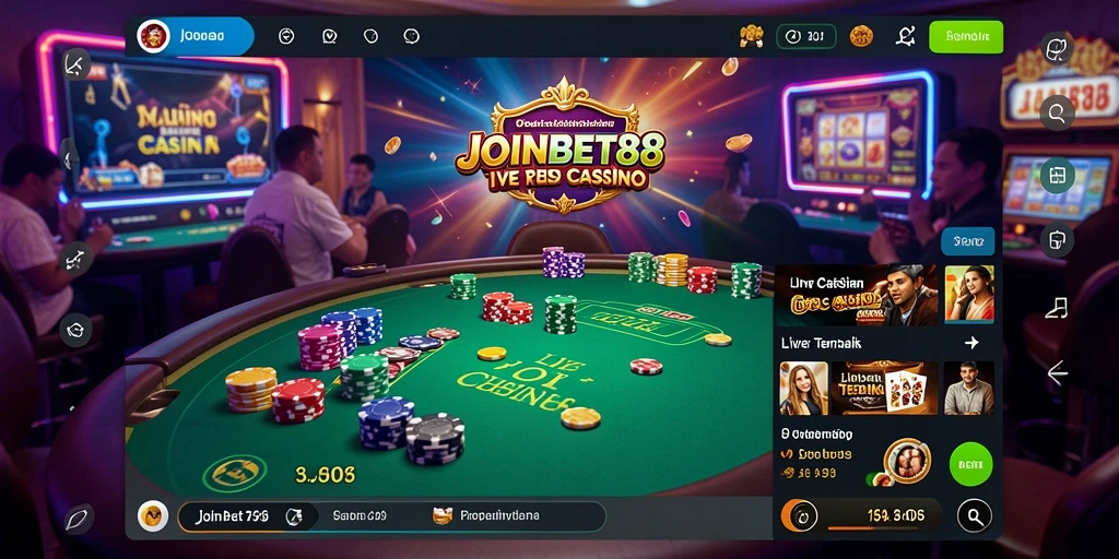 Screenshot gameplay Live Casino JOINBET88 dengan dealer dan pemain interaktif.
