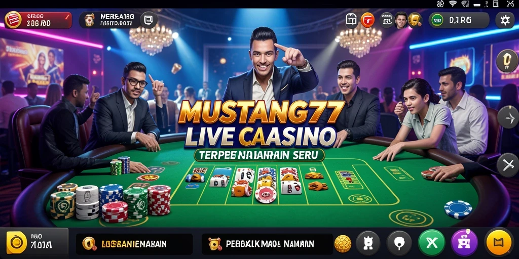 Screenshot gameplay Live Casino dari MUSTANG77 yang menampilkan dealer langsung dan permainan menarik.