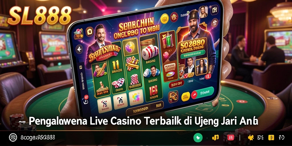 Tangkapan layar gameplay SL888 yang menampilkan dealer langsung dan suasana kasino.