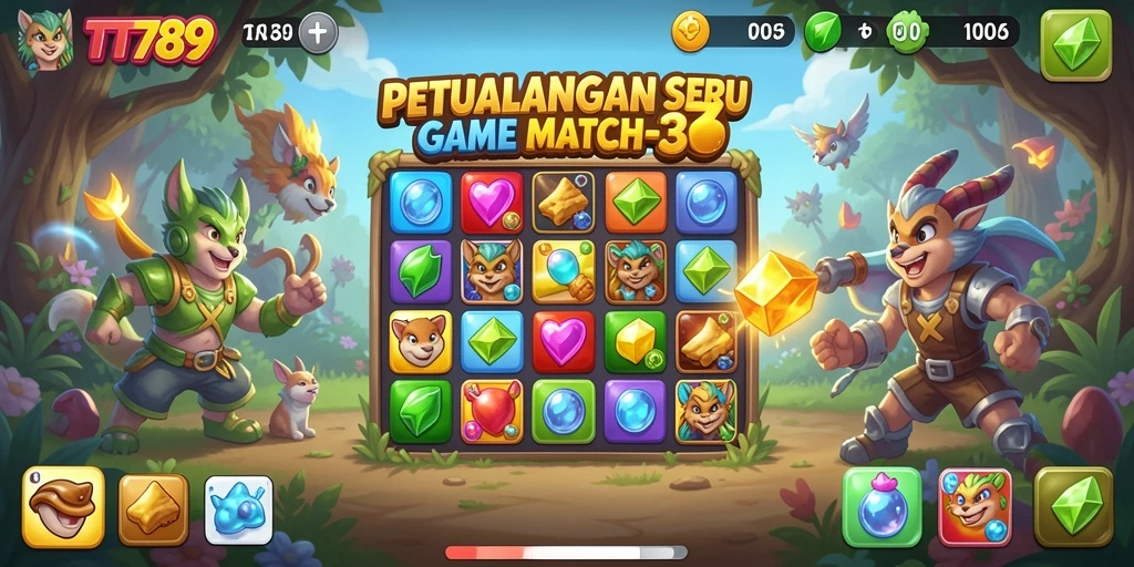 Screenshot gameplay TT789 menampilkan aksi seru mencocokkan permata.